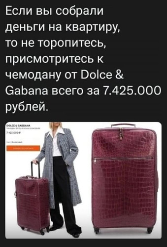Если вы собрали деньги на квартиру, то не торопитесь, присмотритесь к чемодану от Dolce & Gabana всего за 7.425.000 рублей.