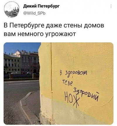 В Петербурге даже стены домов вам немного угрожают: «В Здоровом теле – здоровый нож.»