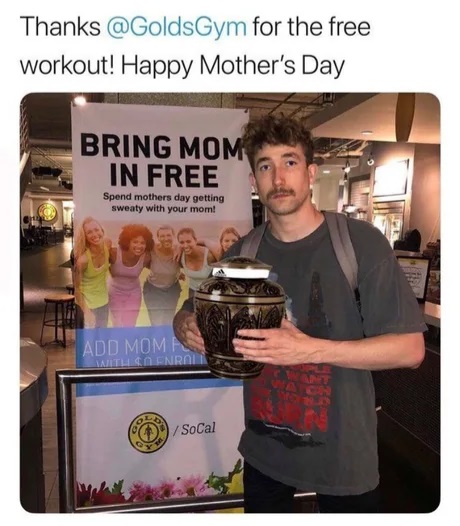 Thanks @GoldsGym for the free workout! Happy Mother's Day