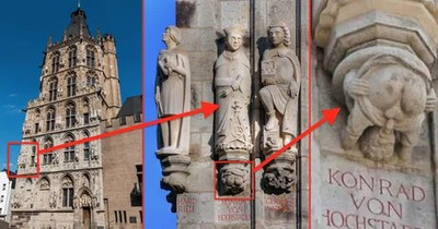 Средневековая ратуша Кельна (Германия). Статуя архиепископа кельнского (с 1238 по 1261 г.) Конрада фон Гохштадена от благодарных горожан. Видать непростые у них были отношения.