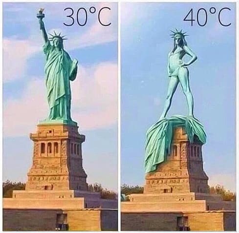 Статуя Свободы в обычные дни и в жару.