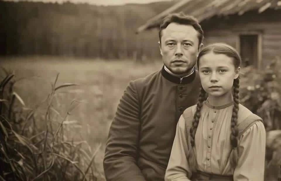 Редчайшая фотография Илона Маска и Гретты Тунберг на Первом слёте климатологов- экстремалов. г. Мальмё, Швеция 1890 год.