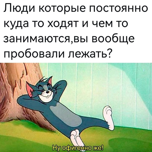 Люди которые постоянно куда-то ходят и чем-то занимаются, вы вообще пробовали лежать?
*Офигенно же!*