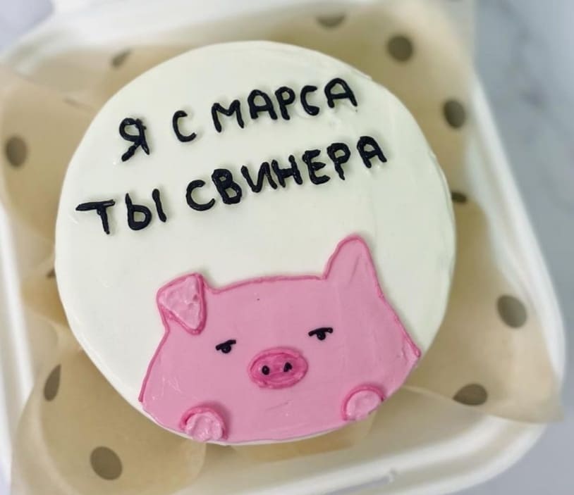 Тортик с надписью: *Я с Марса, ты – Свинера*