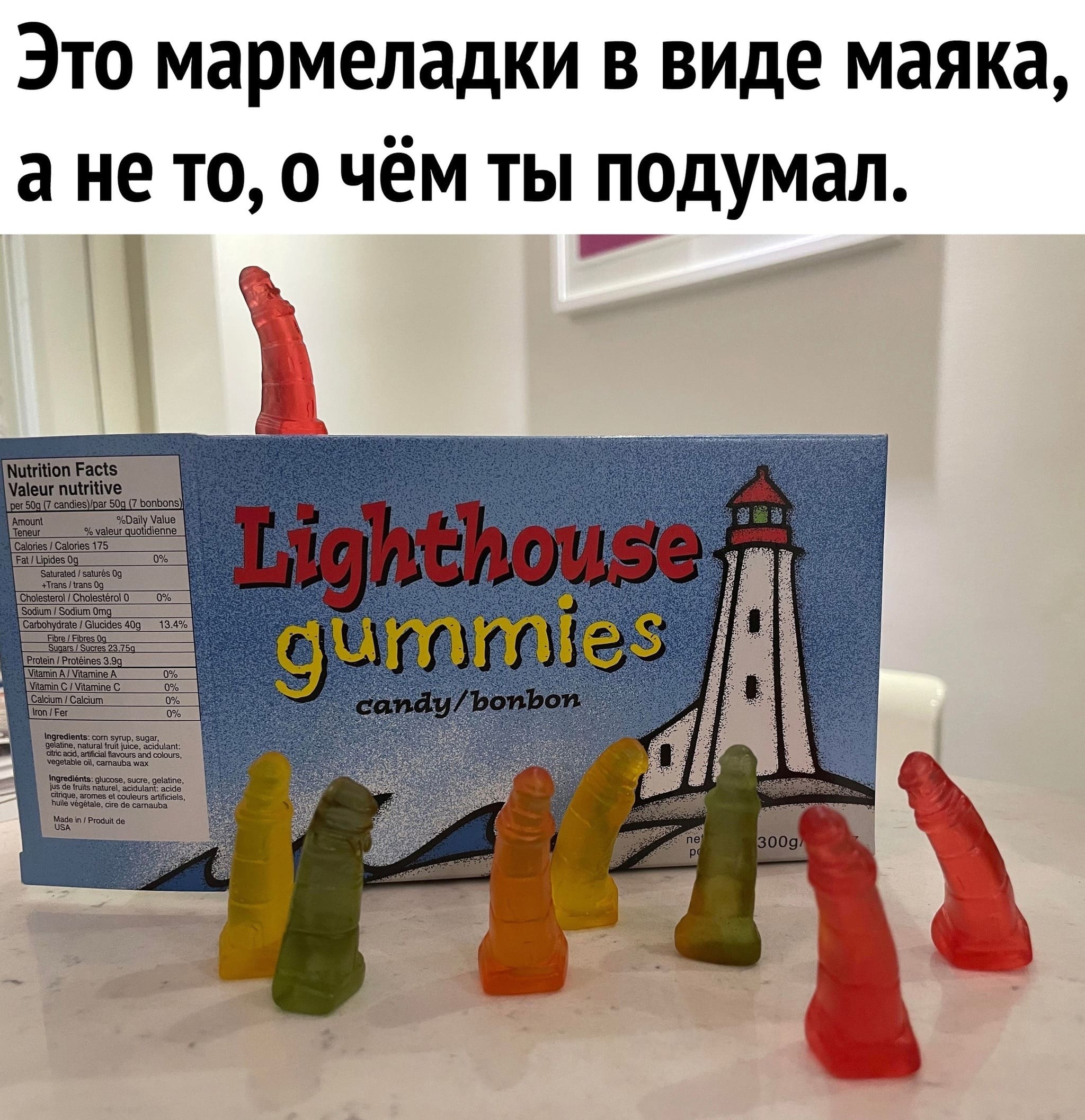Это мармеладки в виде маяка, а не то, о чём ты подумал.
*Lighthouse gummies candy/bonbon*