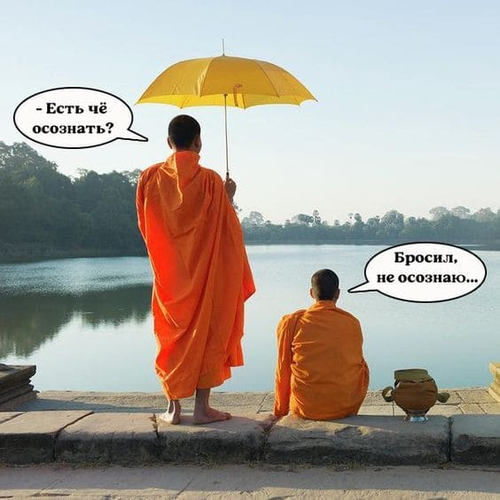 Буддистские монахи:
– Есть чё осознать?
– Бросил, не осознаю...