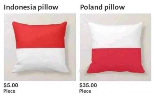 *Подушка с флагом Индонезии – 5 долларов. Подушка с флагом Польши – 35 долларов*