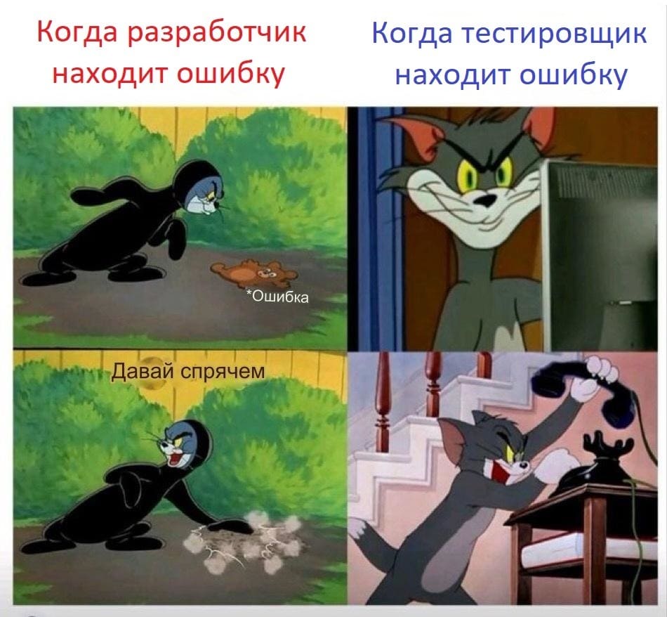 *Когда разработчик находит ошибку и когда тестировщик находит ошибку*
*Давай спрячем?*