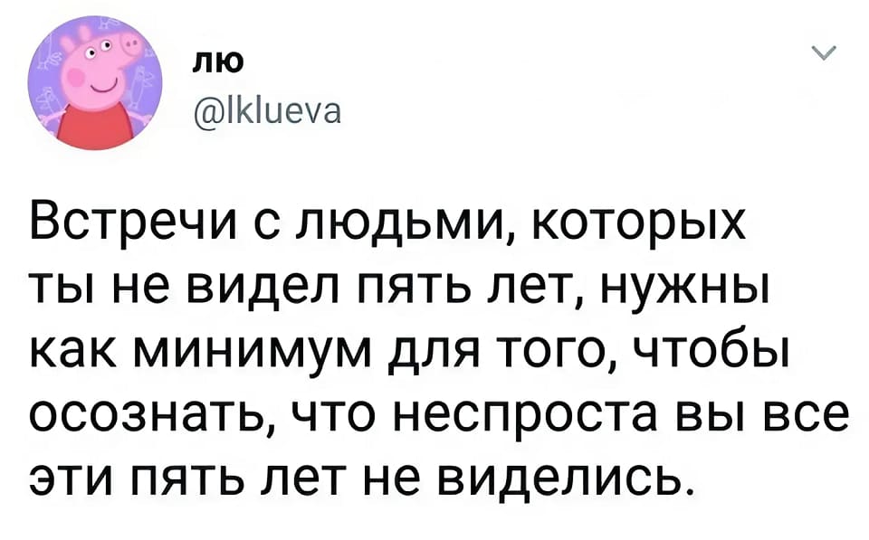 Встречи с людьми, которых ты не видел пять лет, нужны как минимум для того, чтобы осознать, что неспроста вы все эти пять лет не виделись.