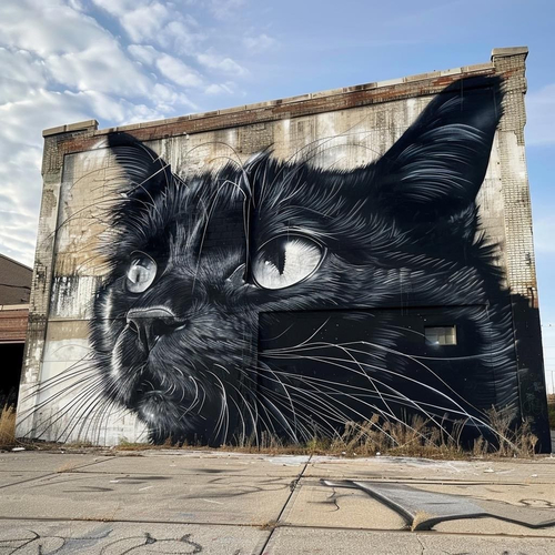 *Уличный рисунок с Чёрным котом на стене*
