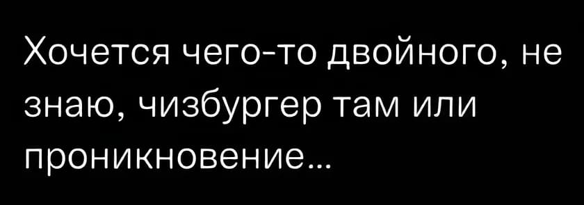 Хочется чего-то двойного, не знаю, чизбургер там или проникновение...