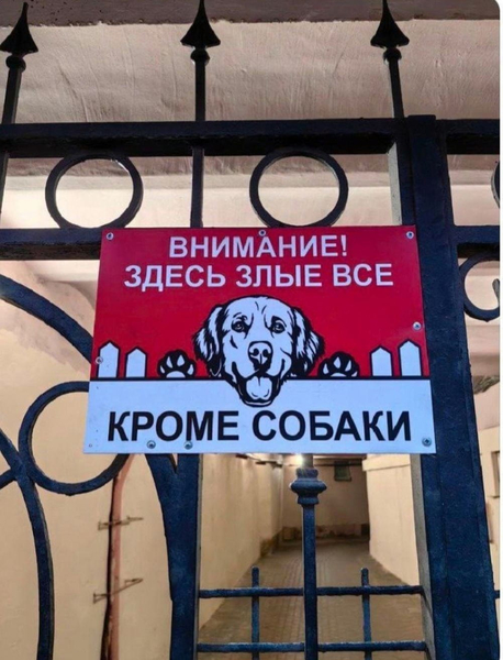 ВНИМАНИЕ!
ЗДЕСЬ ЗЛЫЕ ВСЕ
КРОМЕ СОБАКИ