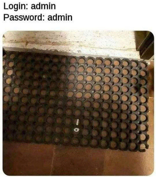 Login: admin
Password: admin
*Ключ под ковриком*