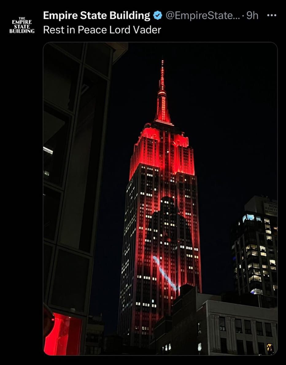 Empire State Building @EmpireState...
Rest in Peace Lord Vader
*Джеймс Эрл Джонс*