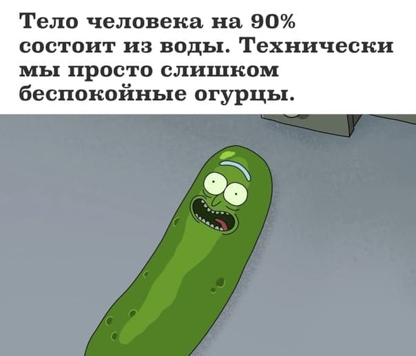 Тело человека на 90% состоит из воды. Технически мы просто слишком беспокойные огурцы.