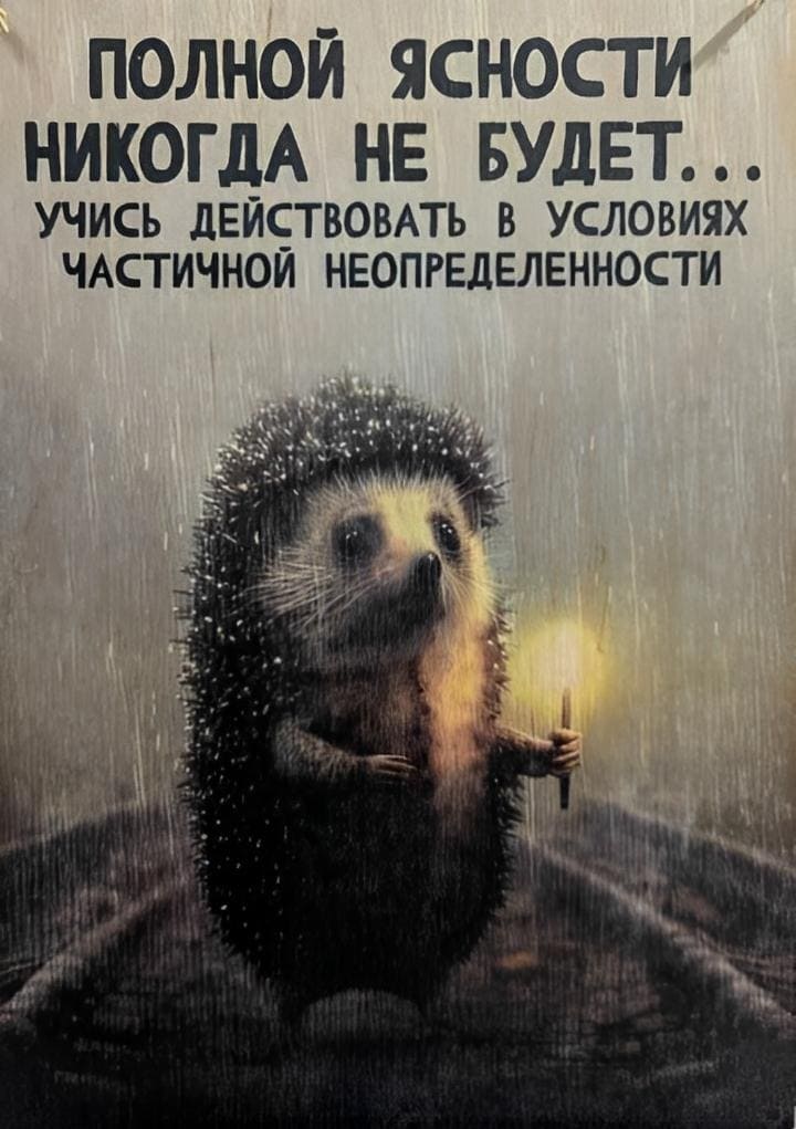 ПОЛНОЙ ЯСНОСТИ НИКОГДА НЕ БУДЕТ...
УЧИСЬ ДЕЙСТВОВАТЬ В УСЛОВИЯХ ЧАСТИЧНОЙ НЕОПРЕДЕЛЁННОСТИ...
