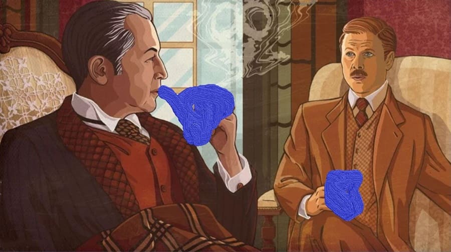 *Курящие Шерлок Холмс и доктор Ватсон*