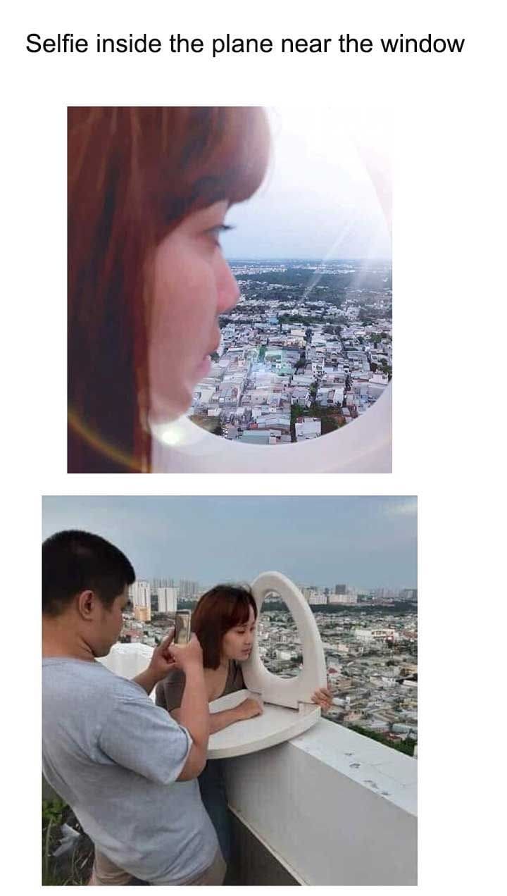 *Selfie inside the plane near the window*