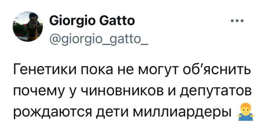 Генетики пока не могут объяснить, почему у чиновников и депутатов рождаются дети миллиардеры.