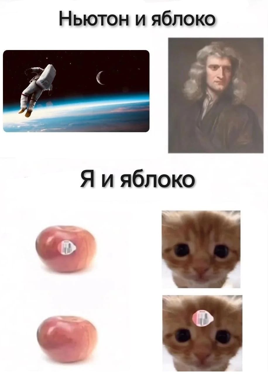 *Ньютон и яблоко*
*Я и яблоко*