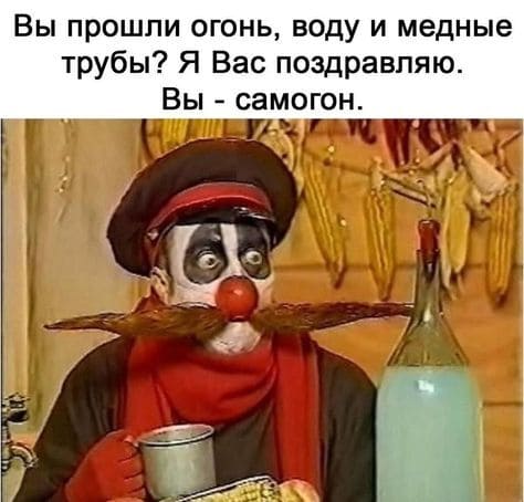 Вы прошли огонь, воду и медные трубы? Я Вас поздравляю. Вы — самогон.