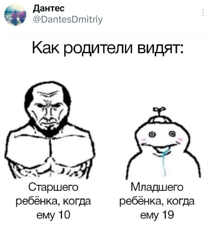 Как родители видят: Старшего и Младшего ребёнка, когда одному 10, а другому 19.