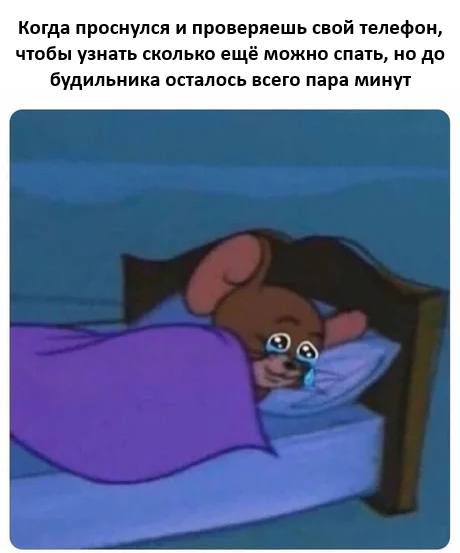 Когда проснулся и проверяешь свой телефон, чтобы узнать сколько ещё можно спать, но до будильника осталось всего пара минут.