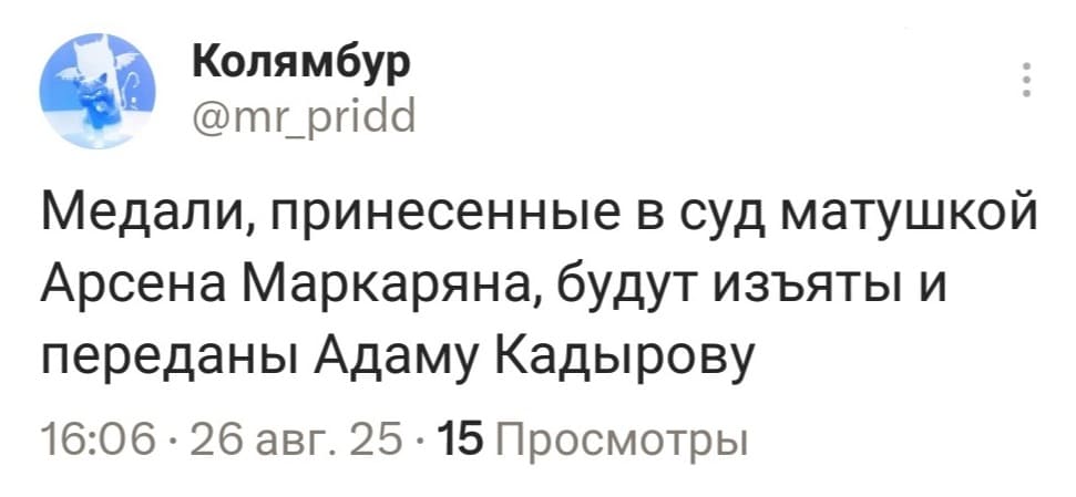 Медали, принесённые в суд матушкой Арсена Маркаряна, будут изъяты и переданы Адаму Кадырову.