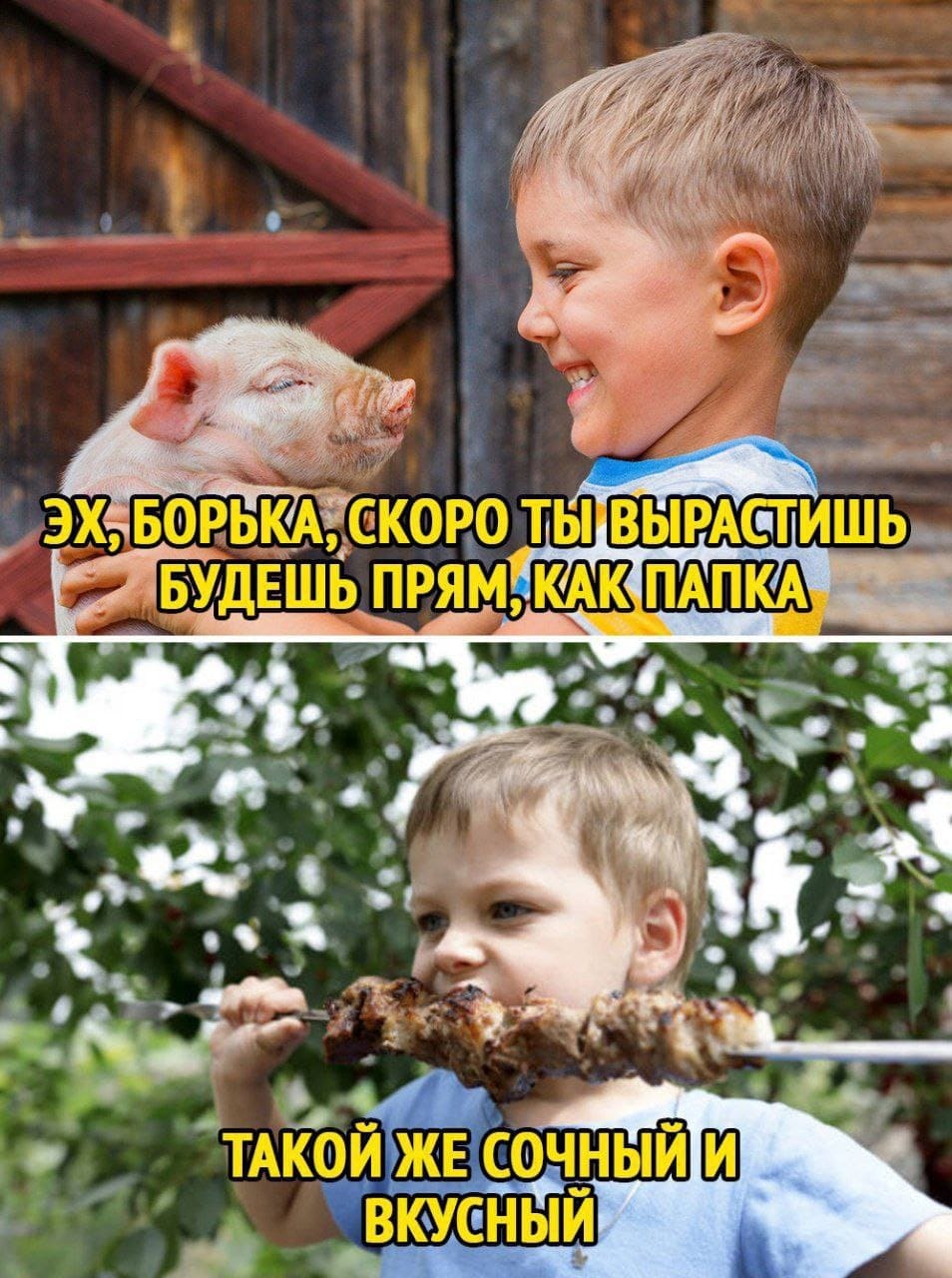 – Вот вырастешь, будешь как папка, такой же вкусный и сочный!