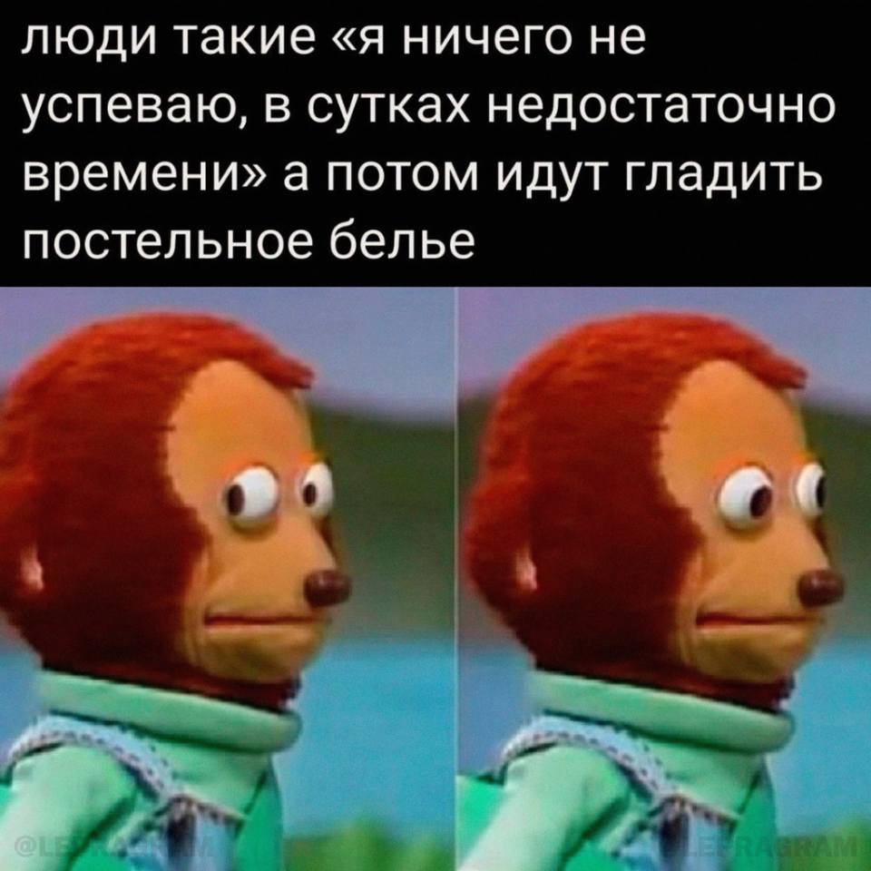 Люди такие «я ничего не успеваю, в сутках недостаточно времени» а потом идут гладить постельное белье.