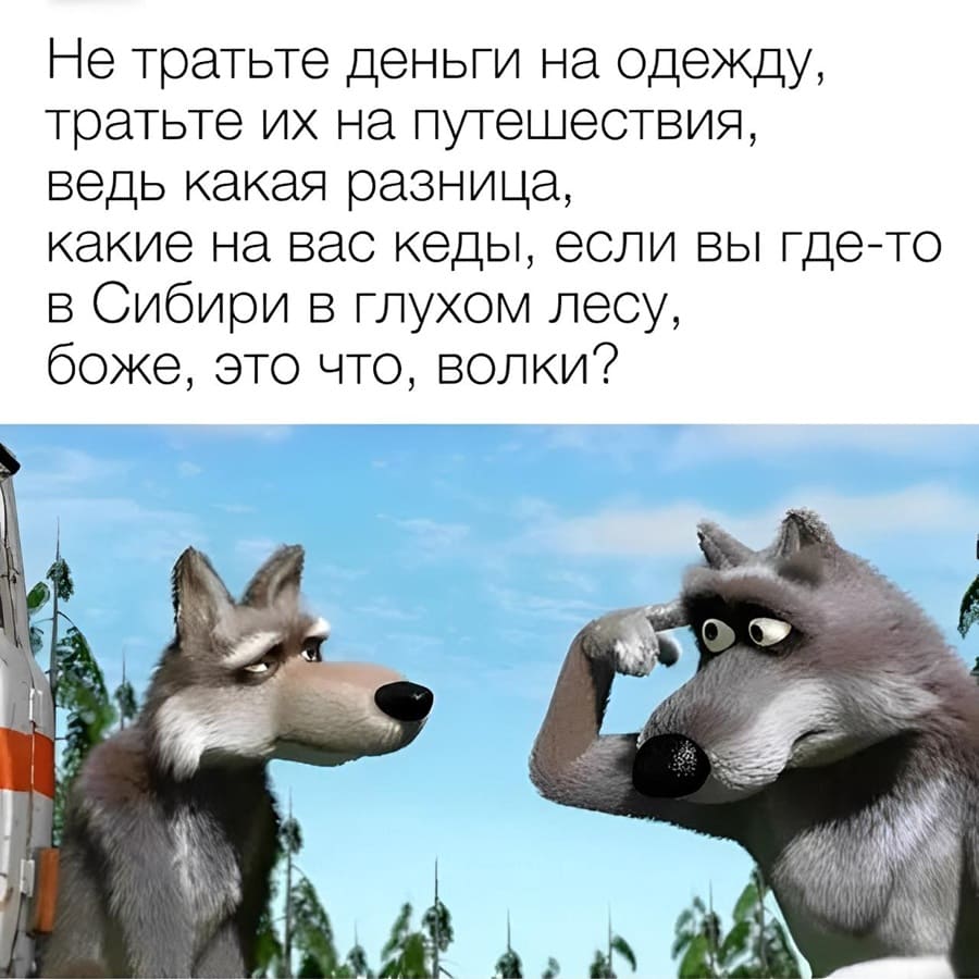 Не тратьте деньги на одежду, тратьте их на путешествия, ведь какая разница, какие на вас кеды, если вы где-то в Сибири в глухом лесу, боже, это что, волки?
