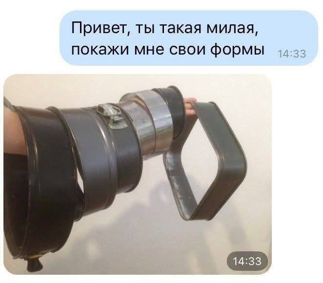 – Привет, ты такая милая, покажи мне свои формы.
– *Показывает свои формы (для выпечки)*