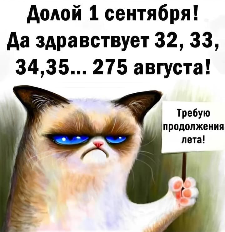 Долой 1 сентября! Да здравствует 32, 33, 34, 35... 275 августа!
Требую продолжения лета!
