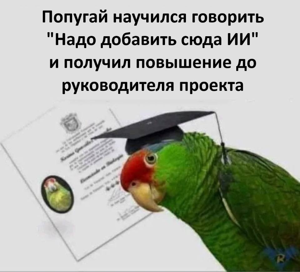 Попугай научился говорить «Надо добавить сюда ИИ» и получил повышение до руководителя проекта.