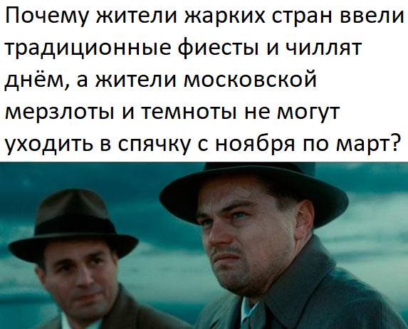 Почему жители жарких стран ввели традиционные фиесты и чиллят днём, а жители московской мерзлоты и темноты не могут уходить в спячку с ноября по март?