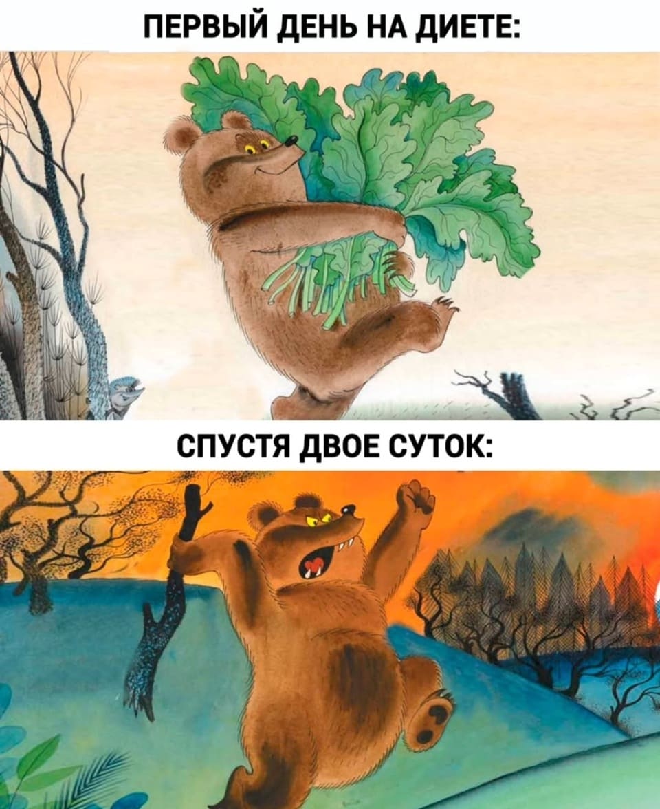 *Первый день на диете*
*Спустя двое суток*