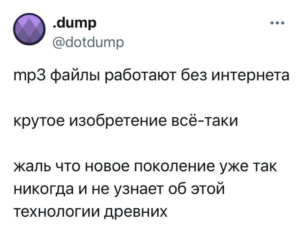 mp3 файлы работают без интернета, крутое изобретение всё-таки, жаль что новое поколение уже так никогда и не узнает об этой технологии древних.