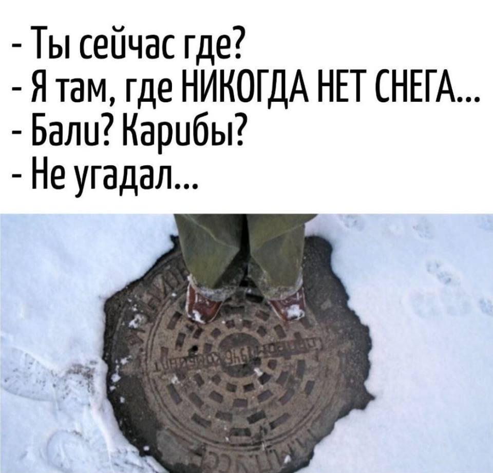 – Ты сейчас где?
– Я там, где НИКОГДА НЕТ СНЕГА...
– Бали? Карибы?
– Не угадал...
