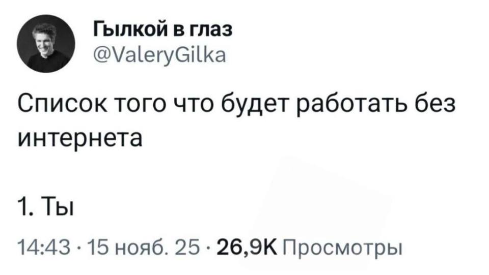 Список того что будет работать без интернета:
1. Ты.