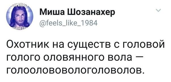 Охотник на существ с головой голого оловянного вола — голоолововологоловолов.