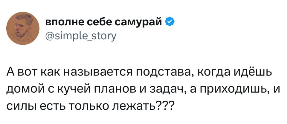 А вот как называется подстава, когда идёшь домой с кучей планов и задач, а приходишь, и силы есть только лежать???