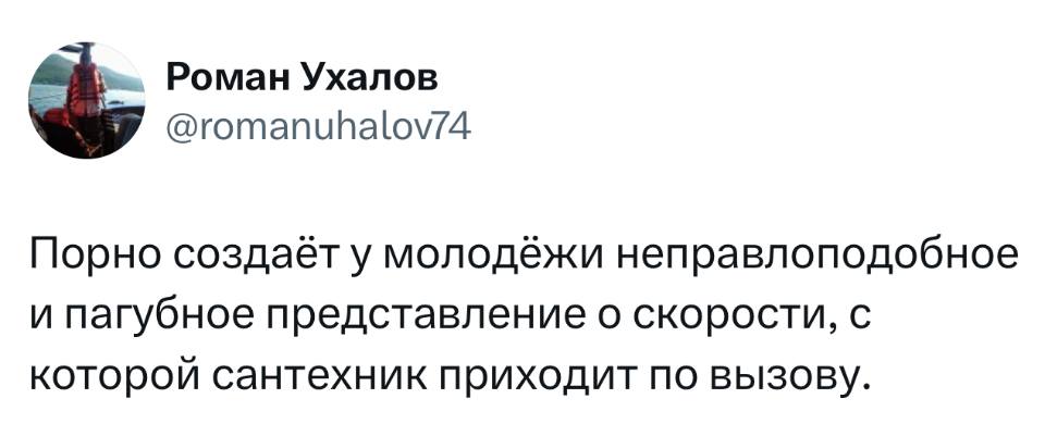 Порно создаёт у молодёжи неправдоподобное и пагубное представление о скорости, с которой сантехник приходит по вызову.