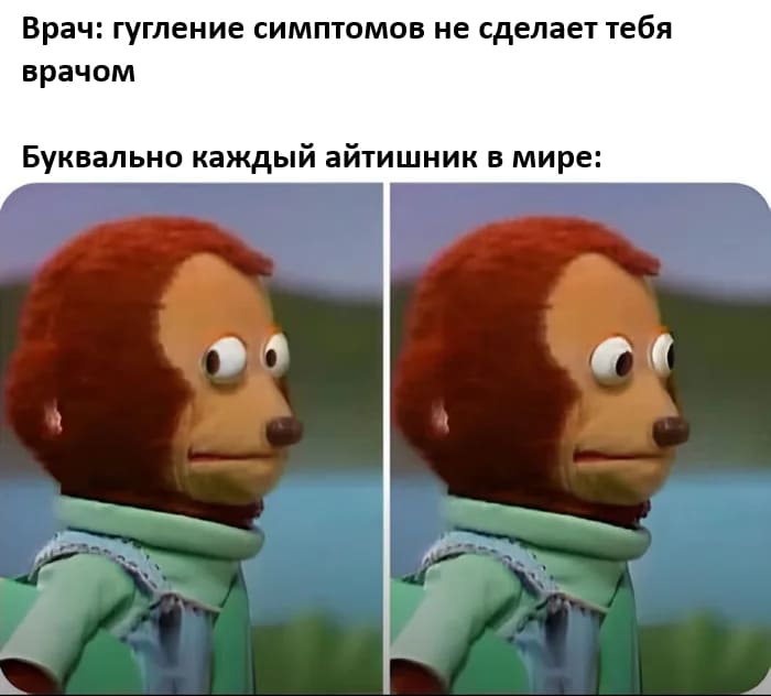 Врач: гугление симптомов не сделает тебя врачом.
*Буквально каждый айтишник в мире*
