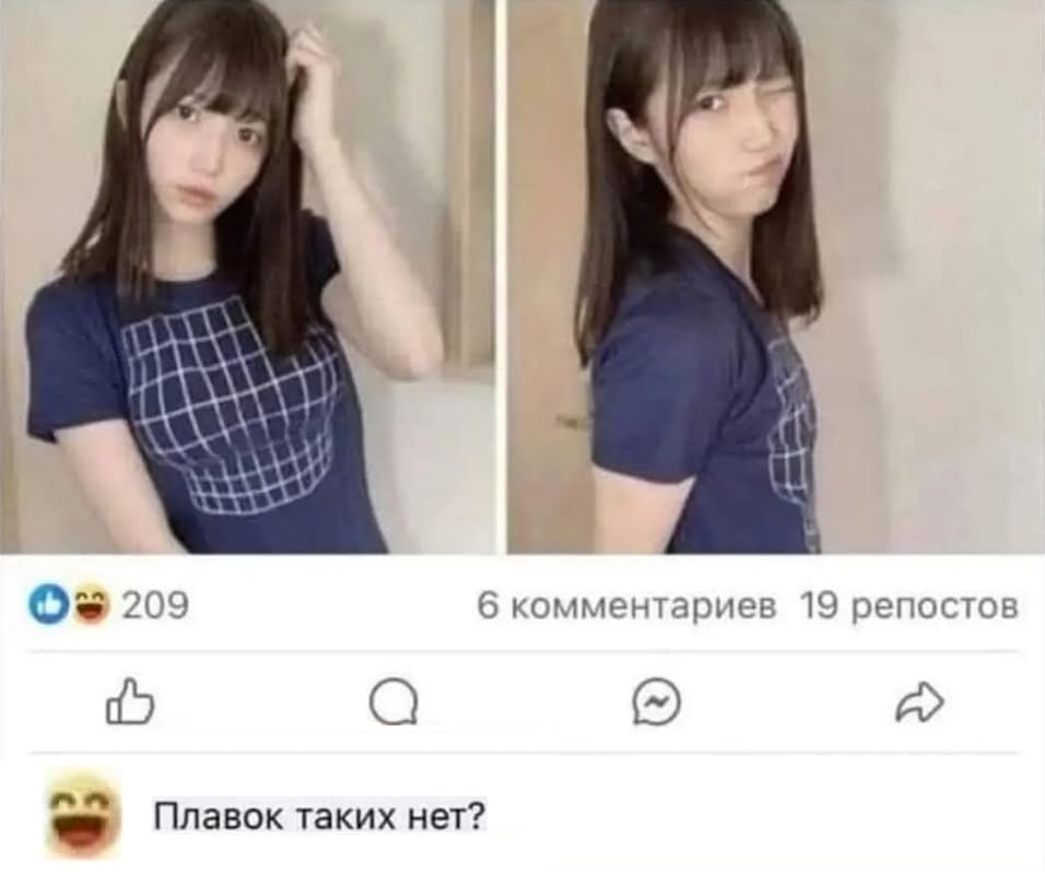 *Женская майка с эффектом оптического обмана*
– А плавок мужских таких нет?