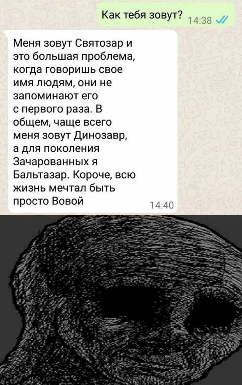 – Как тебя зовут?
– Меня зовут Святозар и это большая проблема, когда говоришь своё имя людям, они не запоминают его с первого раза. В общем, чаще всего меня зовут Динозавр, а для поколения Зачарованных я Бальтазар. Короче, всю жизнь мечтал быть просто Вовой.