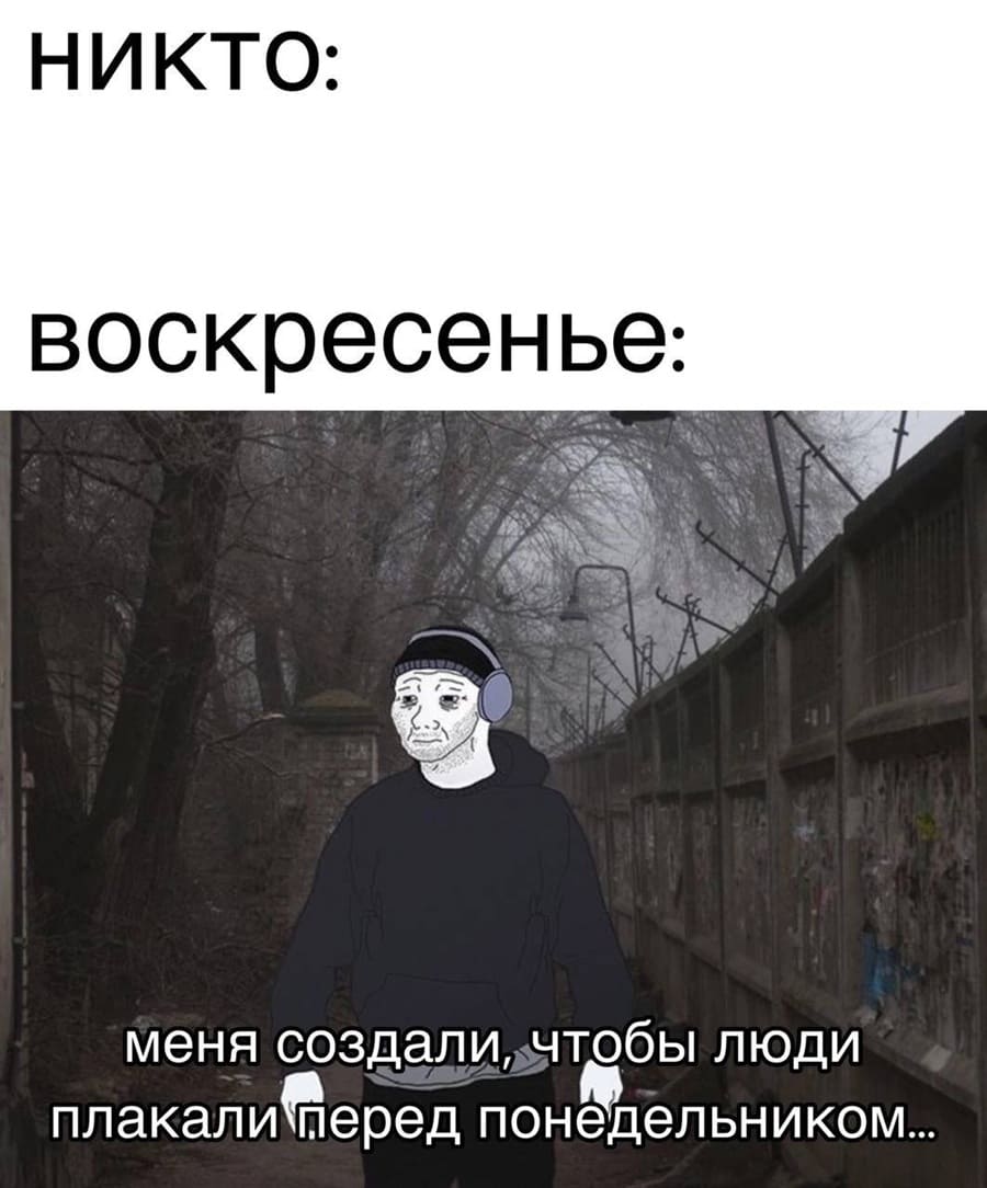 Воскресение — меня создали, чтобы люди плакали перед понедельником...