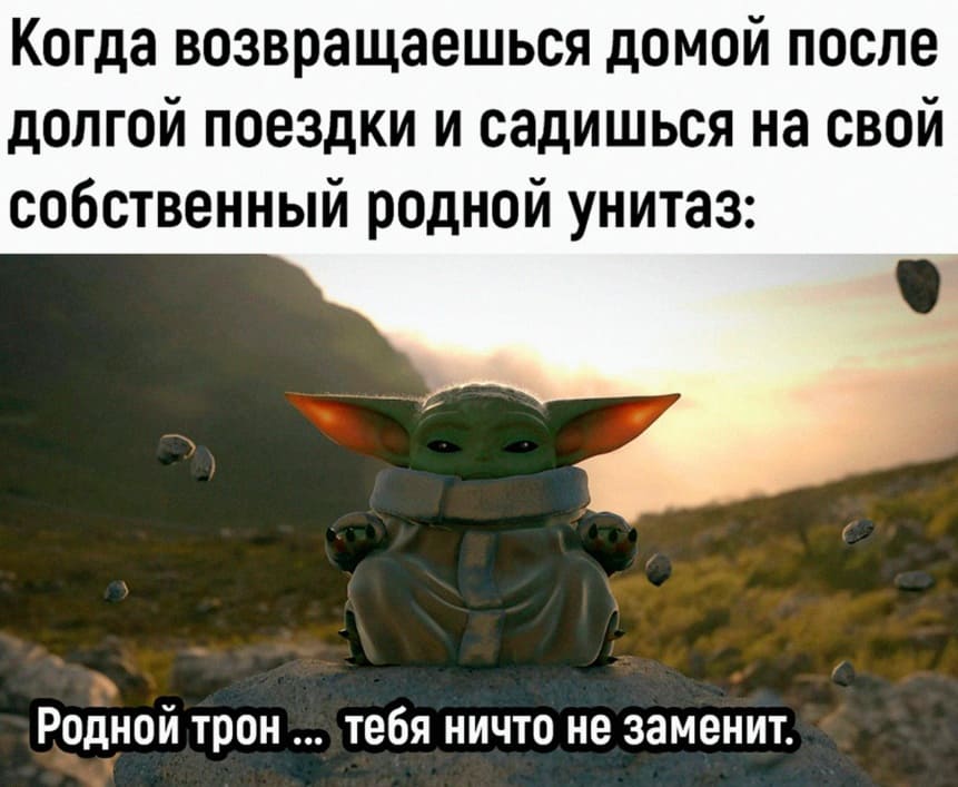 Когда возвращаешься домой после долгой поездки и садишься на свой собственный родной унитаз: Родной трон... тебя ничто не заменит.