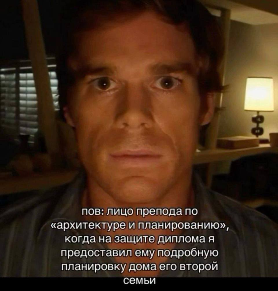 POV: лицо препода по «архитектуре и планированию», когда на защите диплома я предоставил ему подробную планировку дома его второй семьи.