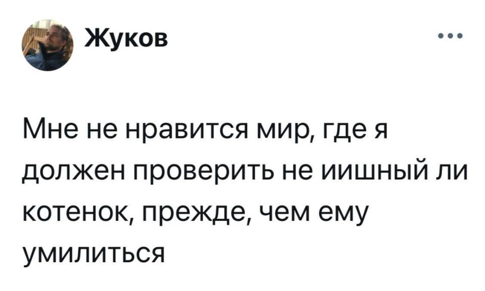 Мне не нравится мир, где я должен проверить не ИИшный ли котёнок, прежде, чем ему умилиться.