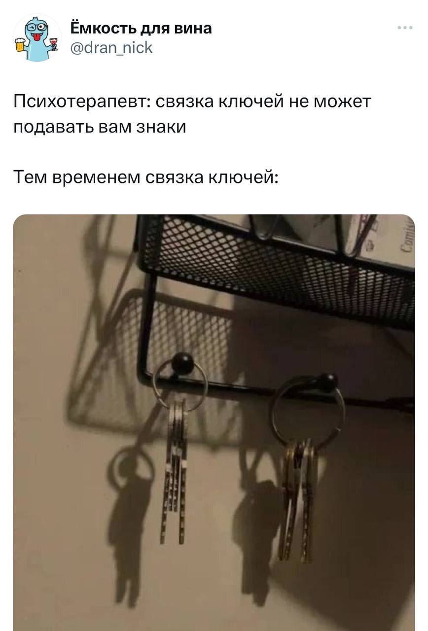 Психотерапевт: связка ключей не может подавать вам знаки
*Тем временем связка ключей*